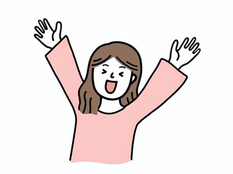 喜ぶ/笑顔/バンザイ/達成/女性 喜ぶ,笑顔,バンザイ,達成,ハッピー,ラッキー,幸せ,主婦,女性,お母さんのイラスト素材