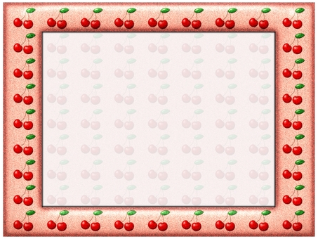 サクランボのフレ−ム　ピンク サクランボ,さくらんぼ,フレーム,ポストカード,メッセージカード,長方形,罫線なし,透け感,ザラザラ,ノイズのイラスト素材
