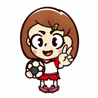 女子サッカー選手　ピースサイン 女子,全身,デフォルメ,サッカー,ピースサインのイラスト素材