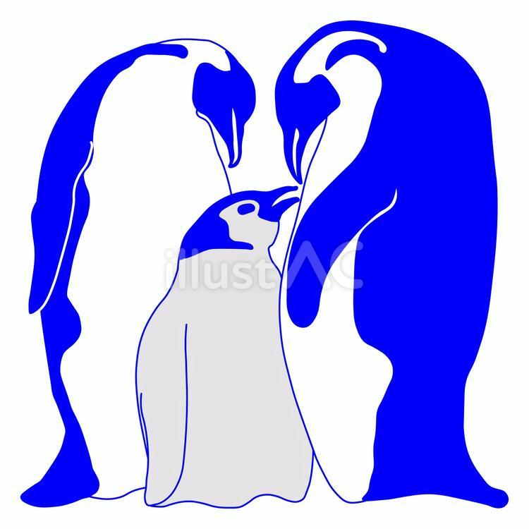 ペンギン-02　家族　青色 ペンギン,鳥,動物のイラスト素材