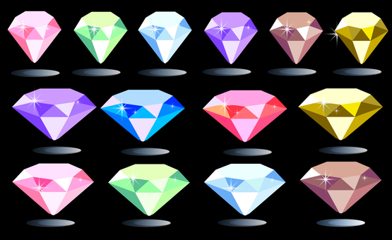 ダイヤモンドのセット集 ダイヤモンド,宝石,財宝,貴金属,指輪,輝き,煌めき,アクセサリー,カラフル,カラットのイラスト素材