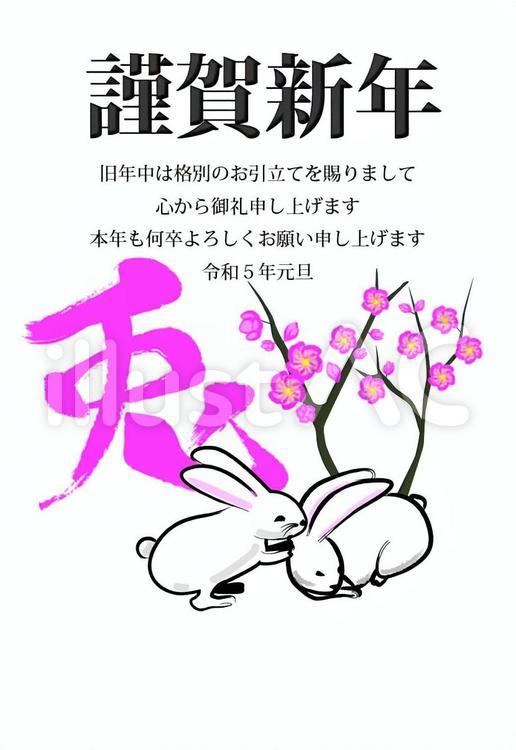 兎　卯　寝る　2匹　年賀状　文字 兎,卯,寝るのイラスト素材