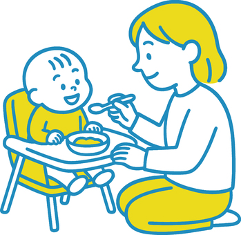 離乳食タイム 子育て,育児,離乳食,赤ちゃん,ベビー,幼児,食事,ごはん,ママ,母親のイラスト素材
