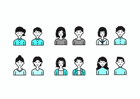 上半身の男女イラスト 男性,女性,上半身,人物,バストアップ,アイコン,ビジネス,ユーザー,顔,人のイラスト素材