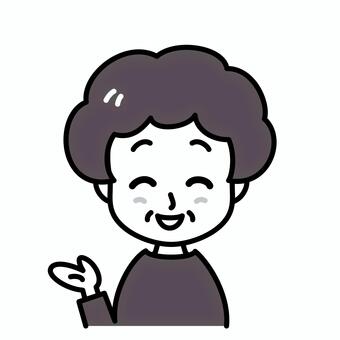 おばあさん　案内　白黒 説明,おばあさん,白黒,高齢者,案内,おすすめ,シニア,年配,女性,中高年のイラスト素材