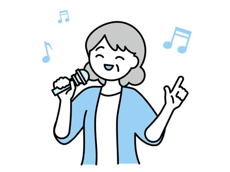 歌う高齢者のイラスト02 人物,女性,高齢者,おばあちゃん,祖母,中年,趣味,歌,カラオケ,合唱のイラスト素材