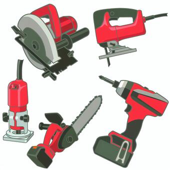 電動工具のセット 日曜大工,工具,tool,電動工具,電動ドライバー,インパクト,ジグソー,トリマー,工作,電動ノコギリのイラスト素材