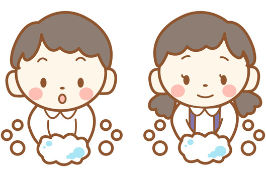 手洗いをする子どもたち（制服） 子ども,小学生,手洗い,衛生,制服,かわいい,シンプル,保健,予防のイラスト素材