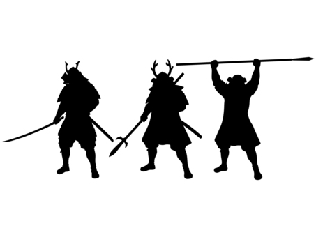 武将のシルエット-17-戦国時代  シルエット,武将,武士,槍,構え,刀,日本刀,時代,室町,安土桃山のイラスト素材