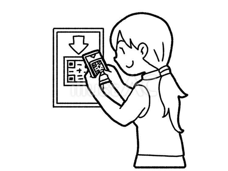 【白黒】二次元コードを読む【線画】 二次元コード,スマホ,アクセスのイラスト素材