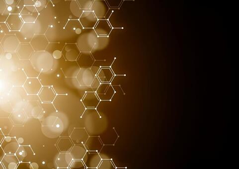 ゴールドの光と化学構造式のイメージ素材 化学,構造式,幾何学,ライン,光,玉ボケ,パーティクル,サイエンス,スタイリッシュ,ゴールドのイラスト素材