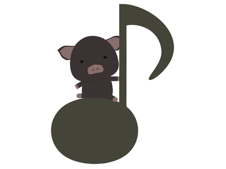 音符に座っている黒豚 音符,ブタ,黒豚,動物,かわいい,音楽のイラスト素材
