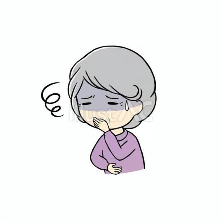 吐き気がして口をおさえるシニア女性 吐き気,気持ち悪い,嘔気のイラスト素材