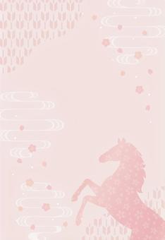 午年の馬と桜と和柄の年賀状背景 馬,年賀状,午,午年,背景,和柄,桜,正月,お正月,干支のイラスト素材
