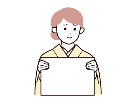 フリップと困り顔の着物女性A／カラー フリップ,両手,困る,女性,お母さん,着物,講師,20代,30代,40代のイラスト素材