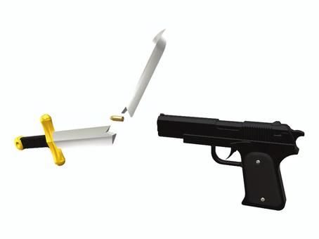 銃は剣よりも強し 剣,ソード,拳銃,刃物,諸刃,ピストル,銃,ハンドガン,チャカ,武器のイラスト素材