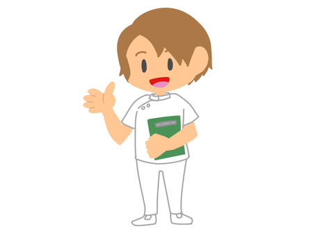 説明する男性看護師 男性,看護師,紹介,説明,喋る,バインダー,ケーシー,白衣,茶髪,主線なしのイラスト素材