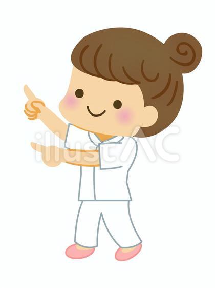 白衣の女性 指差し
