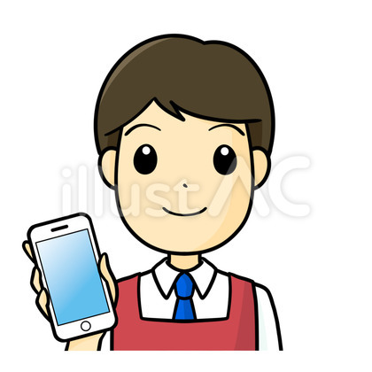 スーパー店員 ピンク スマホ 笑顔