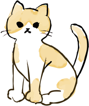 手描きの猫(茶白/座る) 猫,子猫,手描き,手書き,かわいい,可愛い,お座り,座る,ハチワレ,茶白のイラスト素材
