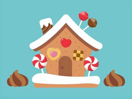 お菓子の家、クリスマス・冬のイラスト お菓子の家,クリスマス,食べ物,手描き,かわいい,おしゃれ,冬,12月,ヘクセンハウス,手書きのイラスト素材