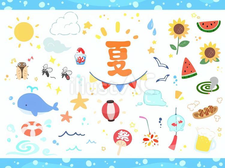 夏のにぎやかし素材 夏,太陽,スイカのイラスト素材