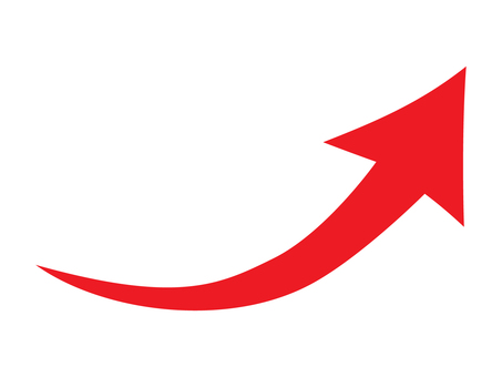 上向きのシンプルな赤色の矢印
