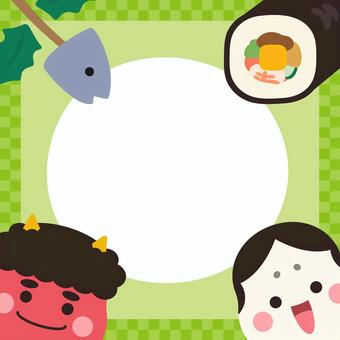 節分の正方形バナー背景02 節分,鬼,豆,恵方巻,豆まき,赤鬼,お多福,バナー,背景,フレームのイラスト素材