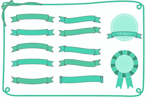 リボンいろいろ（グリーン） リボン,枠,タイトルフレーム,フレーム,りぼん,ロゼット,円,グリーンのイラスト素材