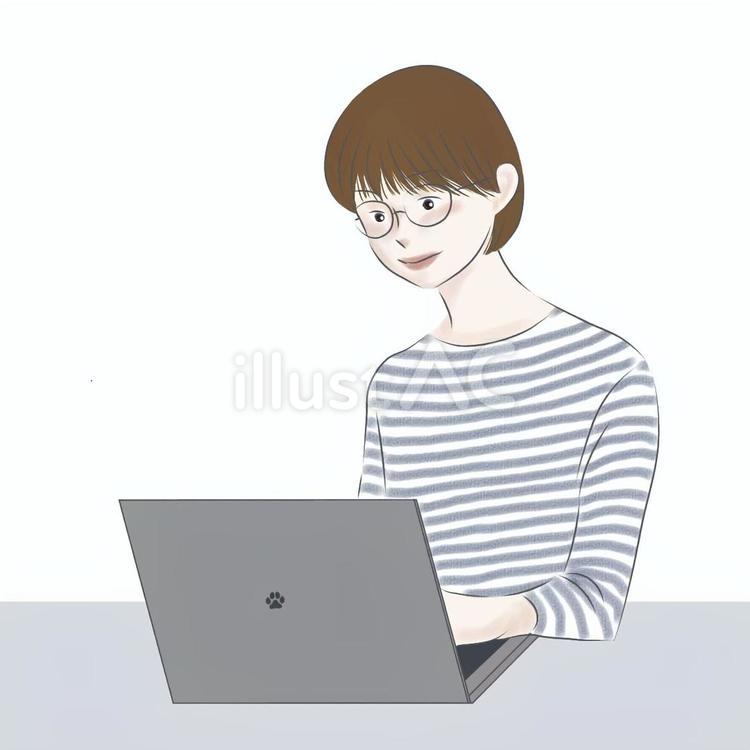 PC作業　女性　在宅　会社　リモート pc作業,女性,在宅のイラスト素材