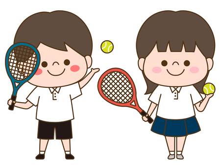 学校部活人物イラスト＜硬式テニス部＞ テニス,硬式,スポーツ,部活,クラブ,クラブチーム,習い事,外部,運動,運動部のイラスト素材