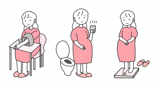 シンプル妊婦健診セット（p） シンプル,妊婦健診,妊婦,妊娠,女,人,健診,マタニティ,セット,トイレのイラスト素材