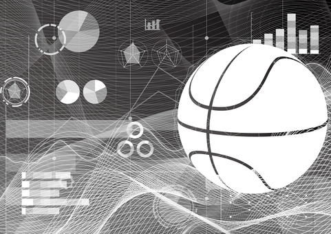 かっこいいバスケットボールとデータの背景 スポーツ,バスケットボール,波形,曲線,データ,グラフ,テクノロジー,グラデーション,背景のイラスト素材