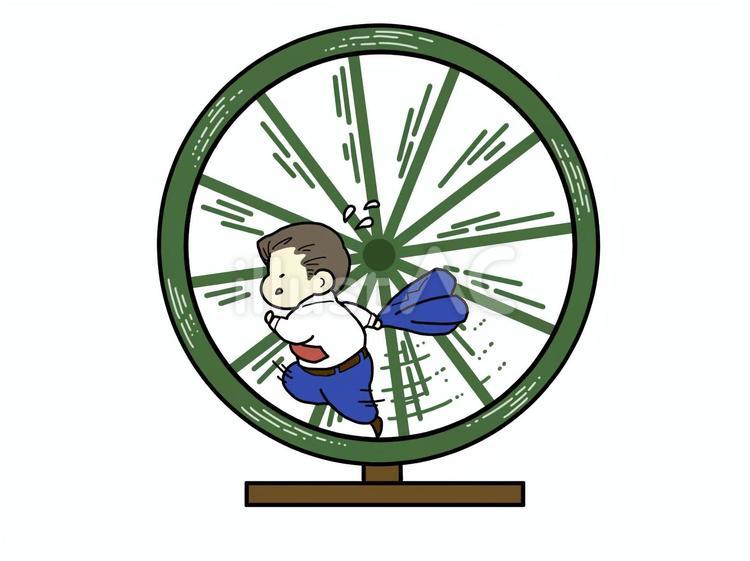 回し車の中で走り続けるサラリーマン 労働,過労,残業のイラスト素材