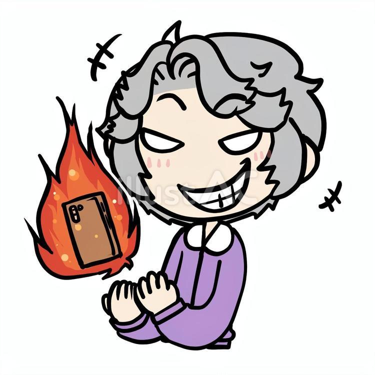 スマホが炎上してほくそ笑むおばあさん おばあさん,スマホ,炎上のイラスト素材
