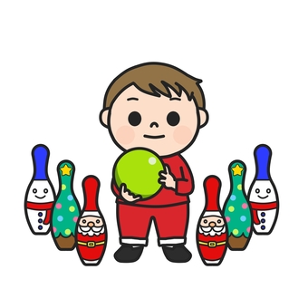 サンタと雪だるまのボーリング　男の子3 クリスマス,クリスマス会,クリスマスパーティー,親睦会,ボーリング,ボウリング,パンダ,ボーリング場,レジャー,遊びのイラスト素材