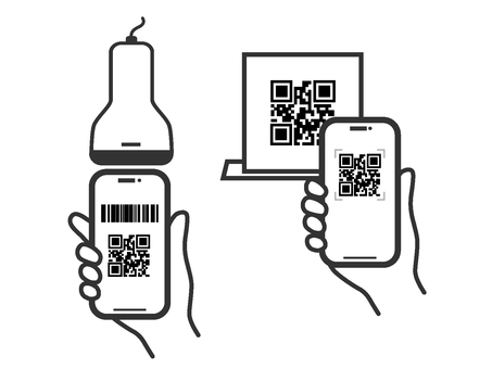 Illustration, स्मार्टफोन, मोबाइल, qr कोड, 