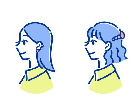身だしなみの多様化　女性１ 身だしなみ,多様化,女性,横顔,ピアス,ヘアアクセサリー,セミロングヘア,ウエーブヘアのイラスト素材