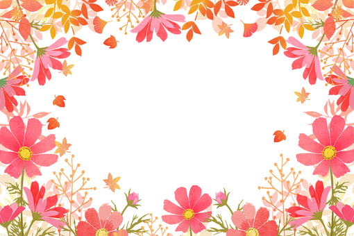 コスモス 花,コスモス,秋,紅葉,植物,チラシ,フレーム,お礼状,宣伝,ポストカードのイラスト素材