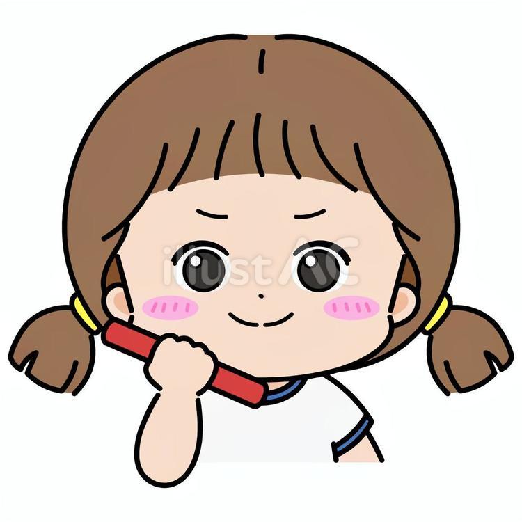 運動会で赤のバトンを握りしめる女の子 運動会,バトン,握るのイラスト素材
