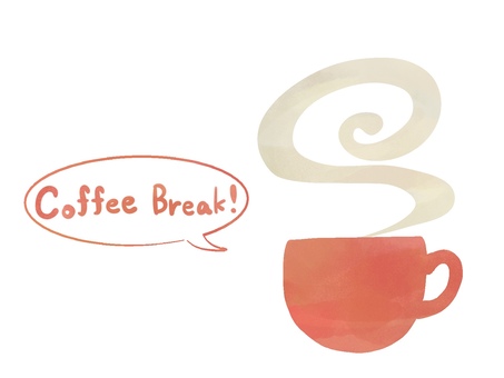 水彩風のオレンジのカップと湯気のイラスト コーヒー,カップ,湯気,コーヒーブレイク,ブレイクタイム,ティータイム,休憩,リラックス,カフェ,ホットドリンクのイラスト素材