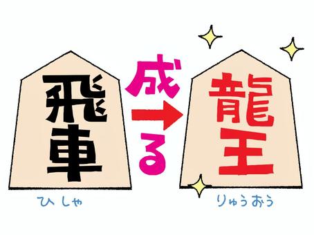 飛車と龍王 飛車,龍王,成る,文字絵,矢印,将棋,駒,生駒,成駒,動きのイラスト素材
