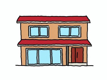 二階建て住宅 住宅,一戸建て,２階建て,家,シンプル,線画,手描き,建物のイラスト素材
