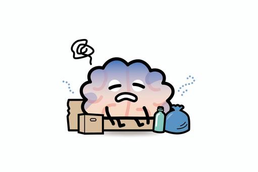 脳みそさん★ゴミの中に座る 脳みそ,ゴミ,座る,ぐったり,空瓶,ダンボール,脳,疲労のイラスト素材
