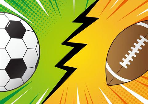 サッカー対アメフトのイメージ背景素材 スポーツ,サッカー,アメフト,ボール,対決,集中線,効果線,ポップ,背景のイラスト素材
