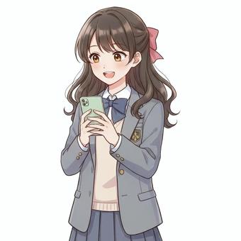アニメ風のスマホを使う女子高生