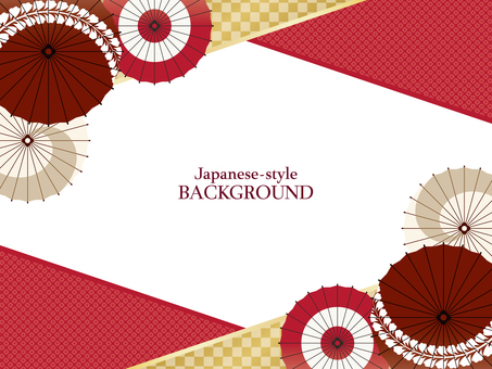 新春の和風フレーム素材（赤×金・和傘） 和柄,和風,フレーム,背景,年賀状,正月,市松,鹿の子,壁紙,和傘のイラスト素材