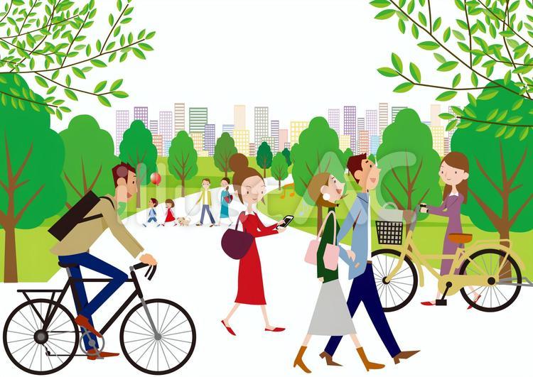 202010公園 公園,男女,自転車のイラスト素材