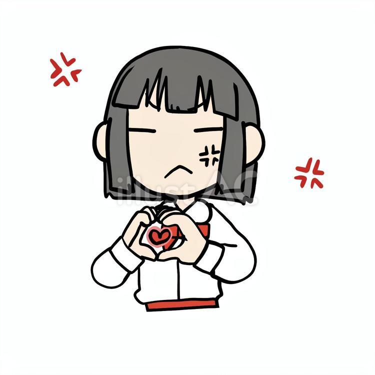 両手でハートを作る怒る少女 小学生,ハート,怒るのイラスト素材