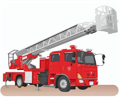 消防はしご車　リアル 消防車,リアル,はしご,支え,緊急,火事,高所,ななめ横のイラスト素材